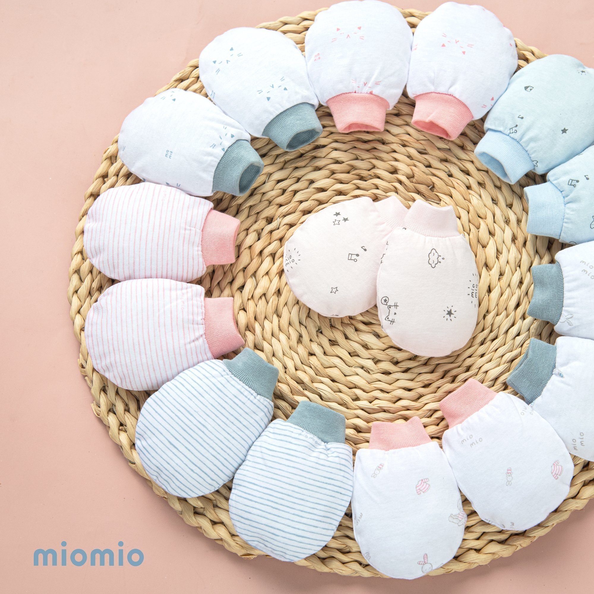 Mô tả Bao Tay Sơ Sinh MIOMIO(2 Đôi), Dành Cho Bé Gái Bé Trai, 100% cotton, Hoạ Tiết Thỏ, Sọc, Mèo Mây, Mặt Mèo - 1