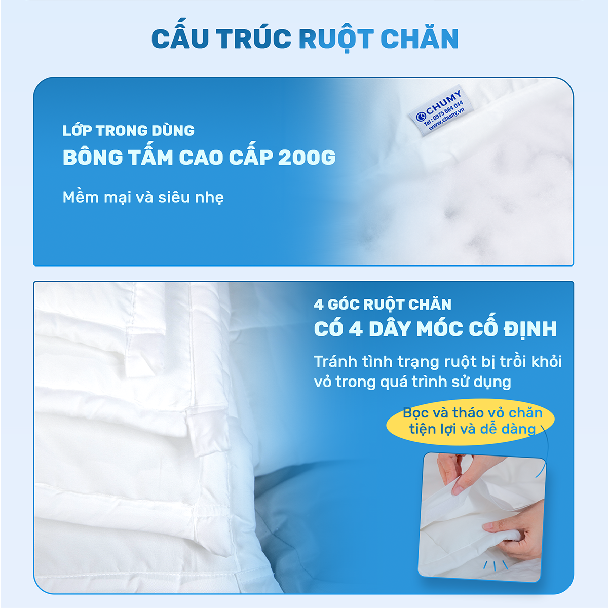 Mô tả Bộ chăn ga trắng khách sạn CHU MY, cotton Sateen 100%, T400, chuẩn 5 sao cho phòng ngủ - 4