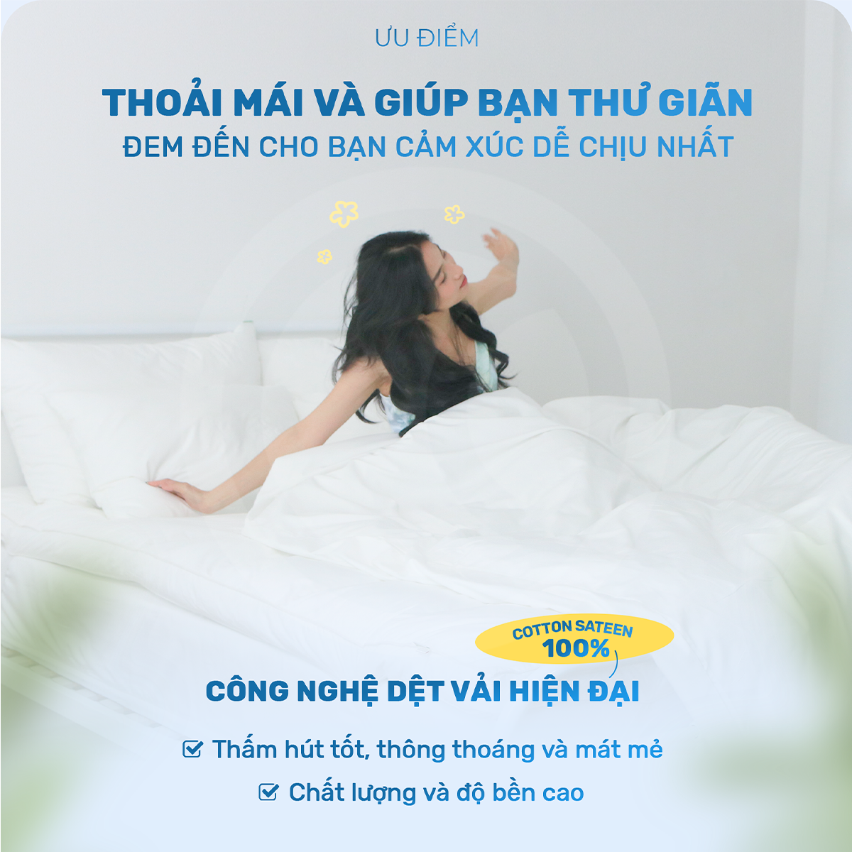 Mô tả Bộ chăn ga trắng khách sạn CHU MY, cotton Sateen 100%, T400, chuẩn 5 sao cho phòng ngủ - 5