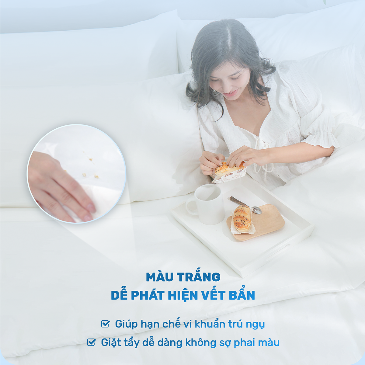 Mô tả Bộ chăn ga trắng khách sạn CHU MY, cotton Sateen 100%, T400, chuẩn 5 sao cho phòng ngủ - 7