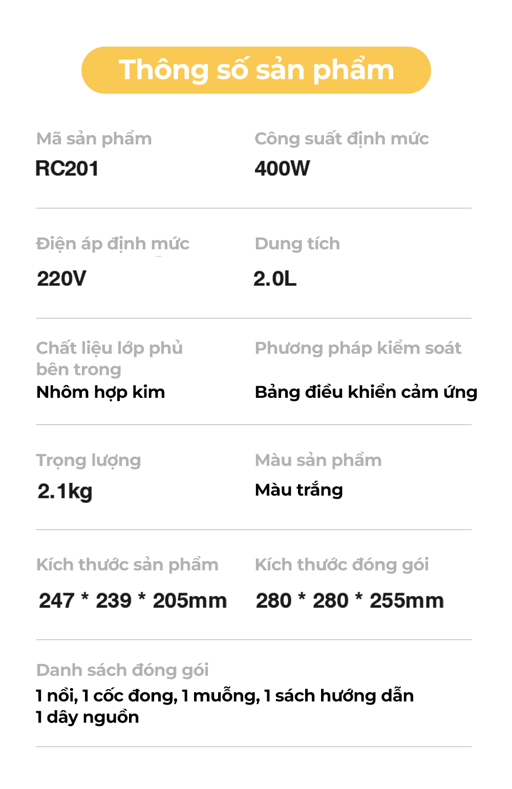 Nồi cơm điện ZOLELE RC201 2L