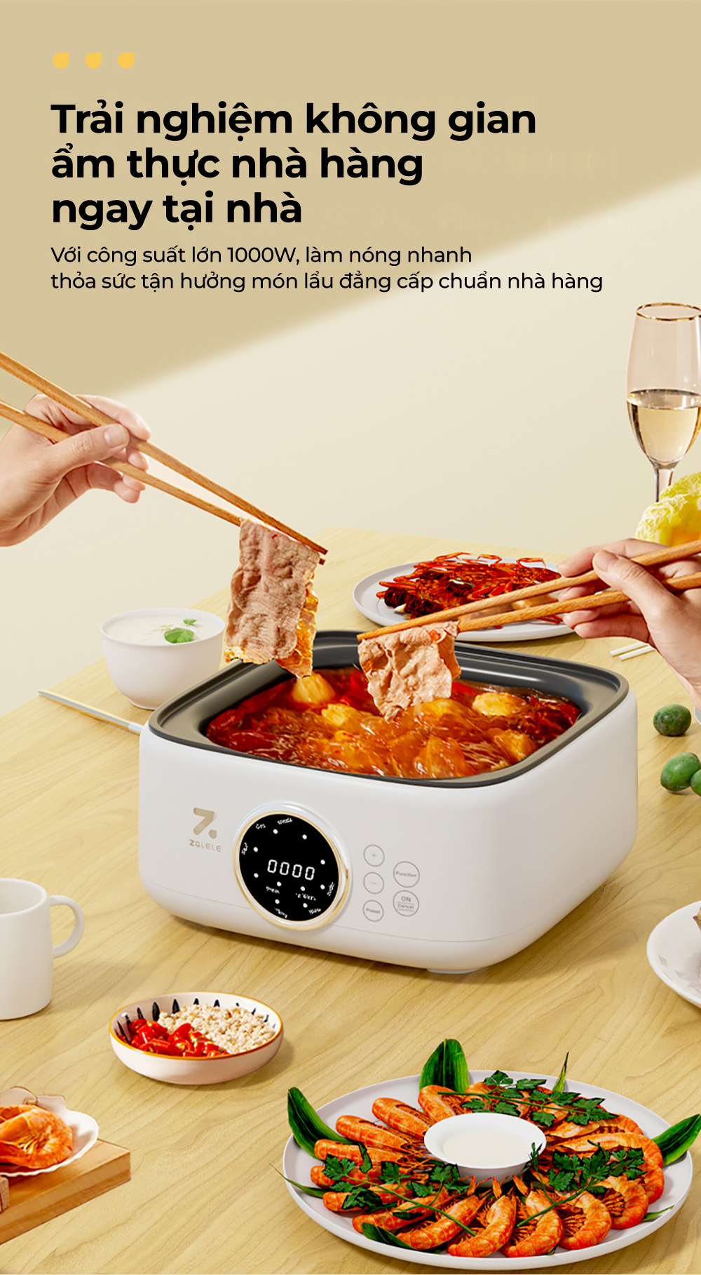 Mô tả Nồi hấp nồi lẩu điện đa năng 2 tầng ZOLELE nấu lẩu, nấu canh, hấp bánh bao ES931 9.3L - Chính hãng - 5