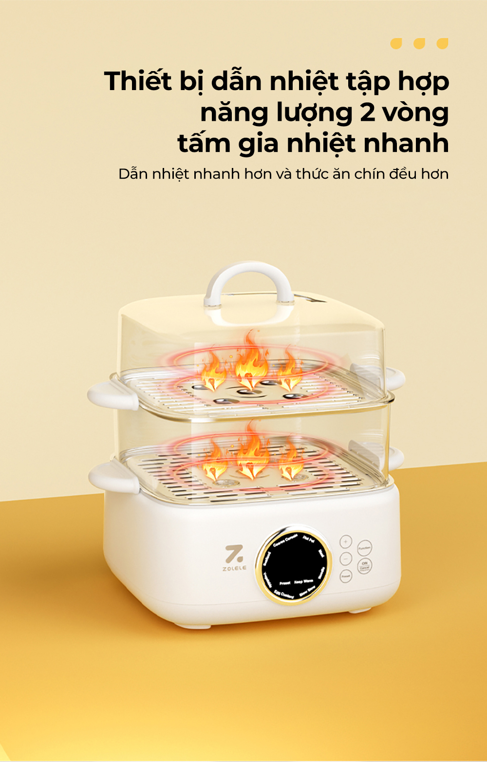 Mô tả Nồi hấp nồi lẩu điện đa năng 2 tầng ZOLELE nấu lẩu, nấu canh, hấp bánh bao ES931 9.3L - Chính hãng - 6