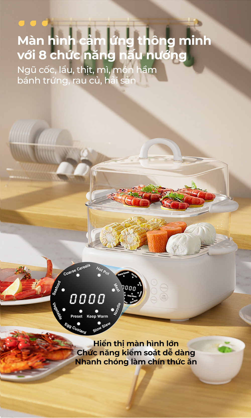 Mô tả Nồi hấp nồi lẩu điện đa năng 2 tầng ZOLELE nấu lẩu, nấu canh, hấp bánh bao ES931 9.3L - Chính hãng - 7