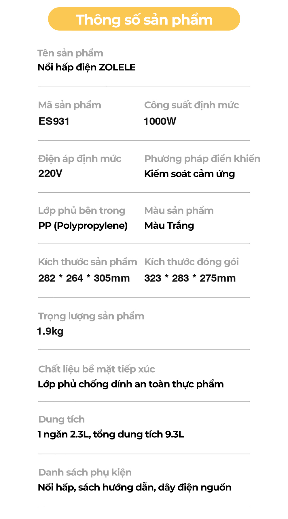 Mô tả Nồi hấp nồi lẩu điện đa năng 2 tầng ZOLELE nấu lẩu, nấu canh, hấp bánh bao ES931 9.3L - Chính hãng - 12