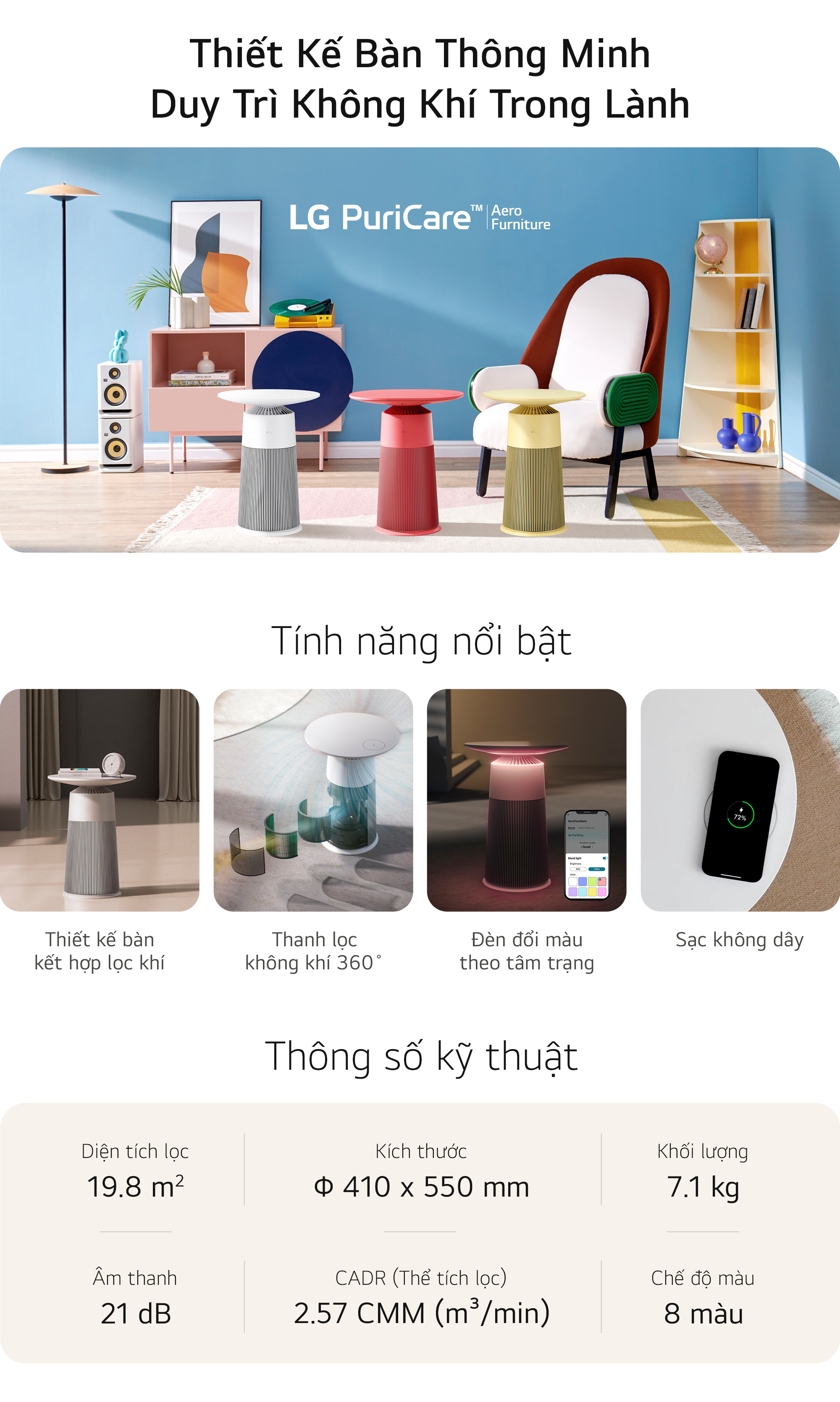 Mô tả Máy lọc không khí LG PuriCare AeroFurniture, lọc bụi mịn PM0.01, kháng khuẩn 99.9% - AS20GP - 1