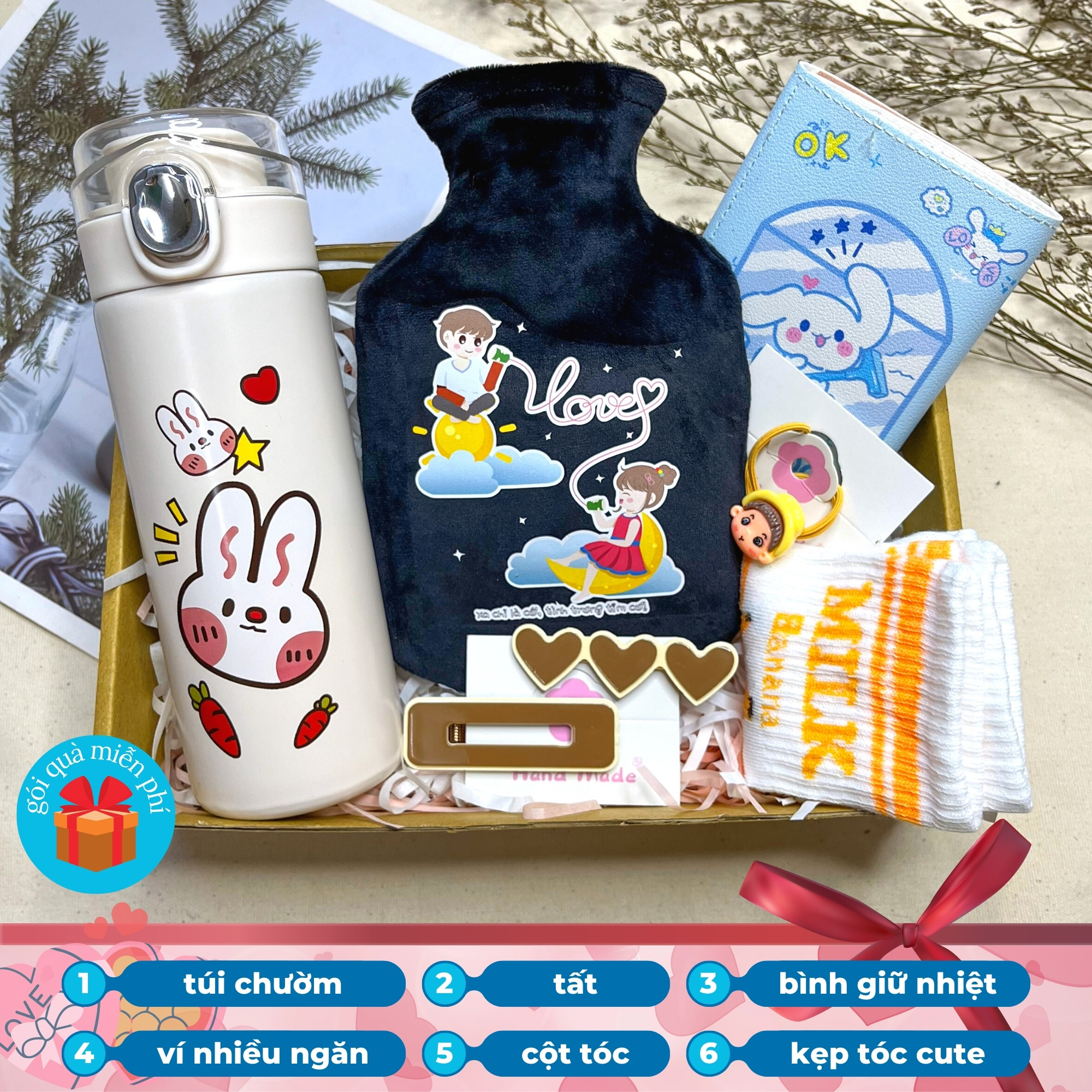 Mô tả Bộ quà tặng bạn gái túi chườm bụng đa năng 350ml LABOON kèm bình giữ nhiệt và phụ kiện siêu xinh - 2