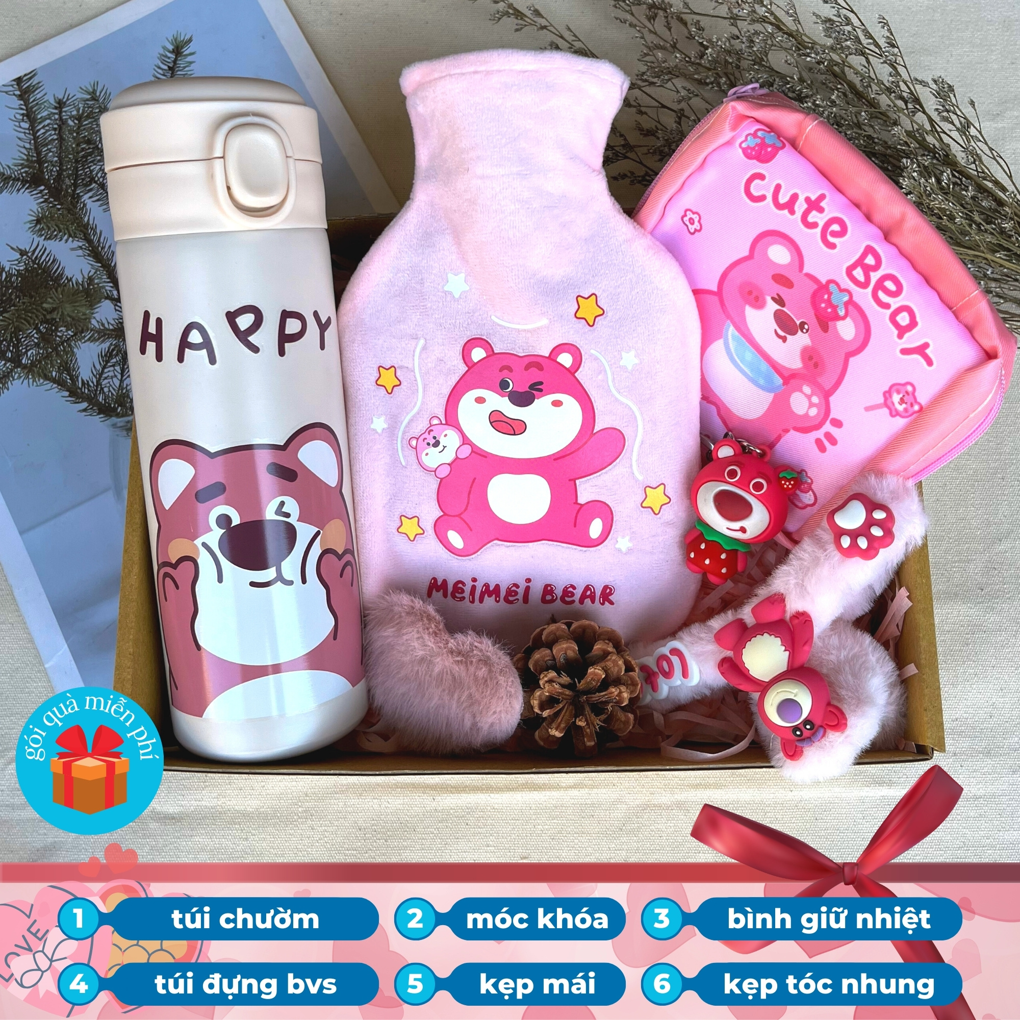 Mô tả Bộ quà tặng bạn gái túi chườm bụng đa năng 350ml LABOON kèm bình giữ nhiệt và phụ kiện siêu xinh - 3