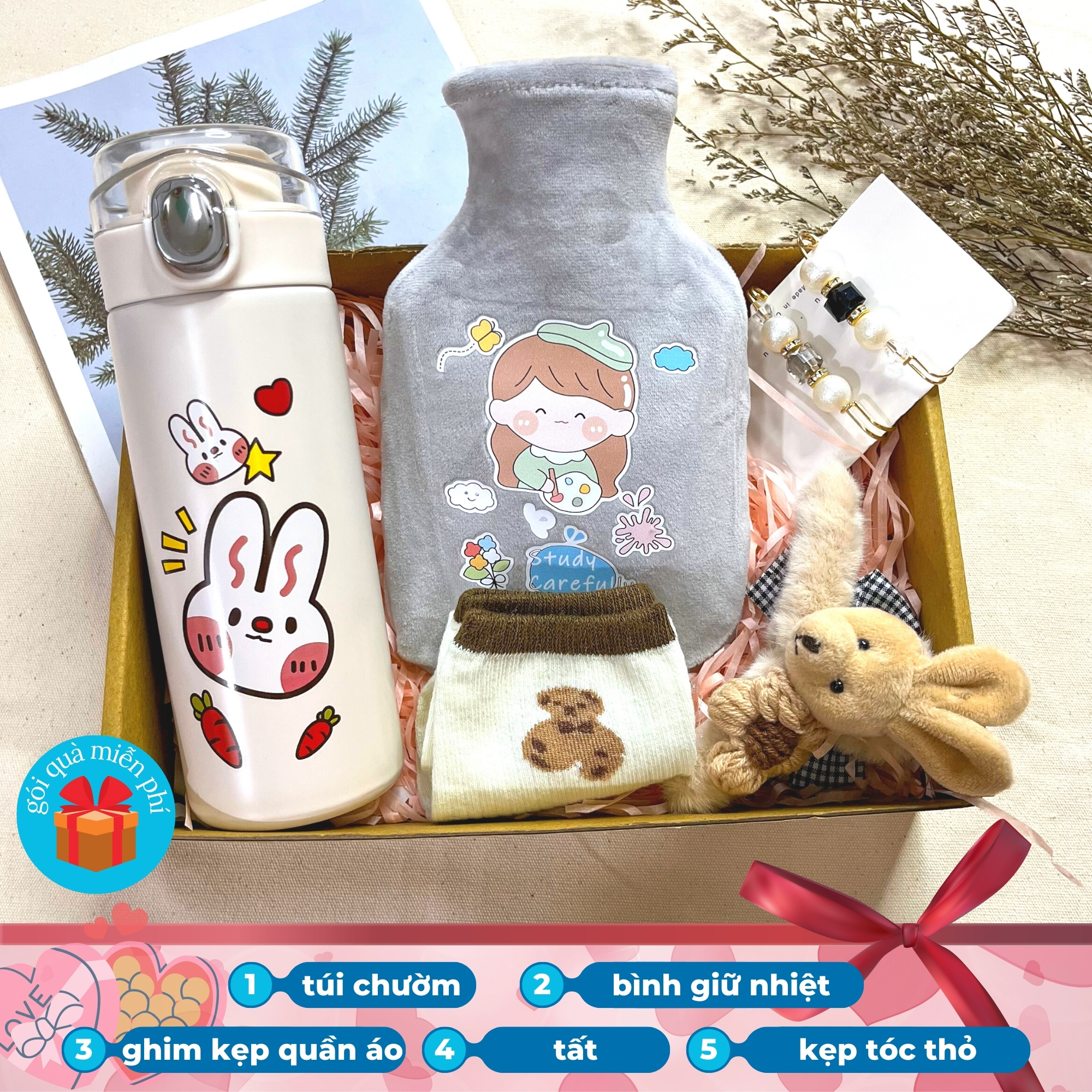 Mô tả Bộ quà tặng bạn gái túi chườm bụng đa năng 350ml LABOON kèm bình giữ nhiệt và phụ kiện siêu xinh - 4
