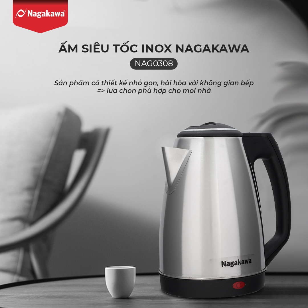 Mô tả Ấm Siêu Tốc NAGAKAWA NAG0308 1.8l (1.8 Lít)  Bảo Hành 12 Tháng - 1