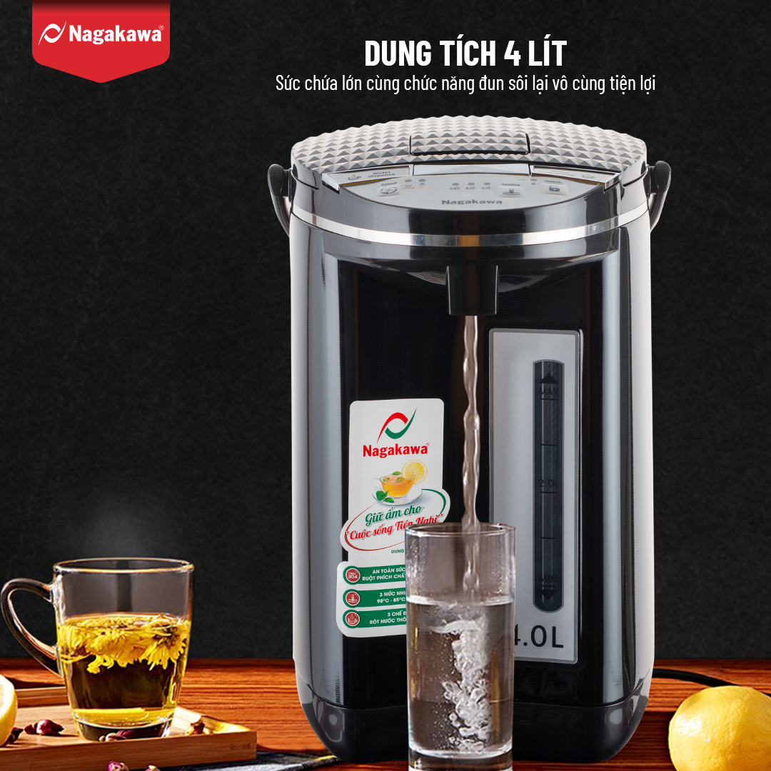 Mô tả Bình Thuỷ Điện Đun Nước Nóng Giữ Nhiệt Di Động NAGAKAWA NAG0404 (4 Lít)/NAG0405 (5L) Công Suất 750w, Inox 304, BH 1 Năm - 6