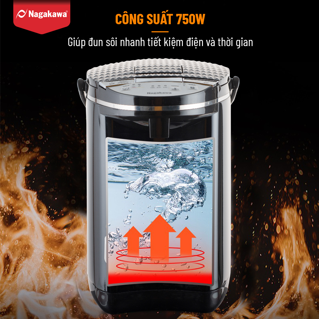 Mô tả Bình Thuỷ Điện Đun Nước Nóng Giữ Nhiệt Di Động NAGAKAWA NAG0404 (4 Lít)/NAG0405 (5L) Công Suất 750w, Inox 304, BH 1 Năm - 7