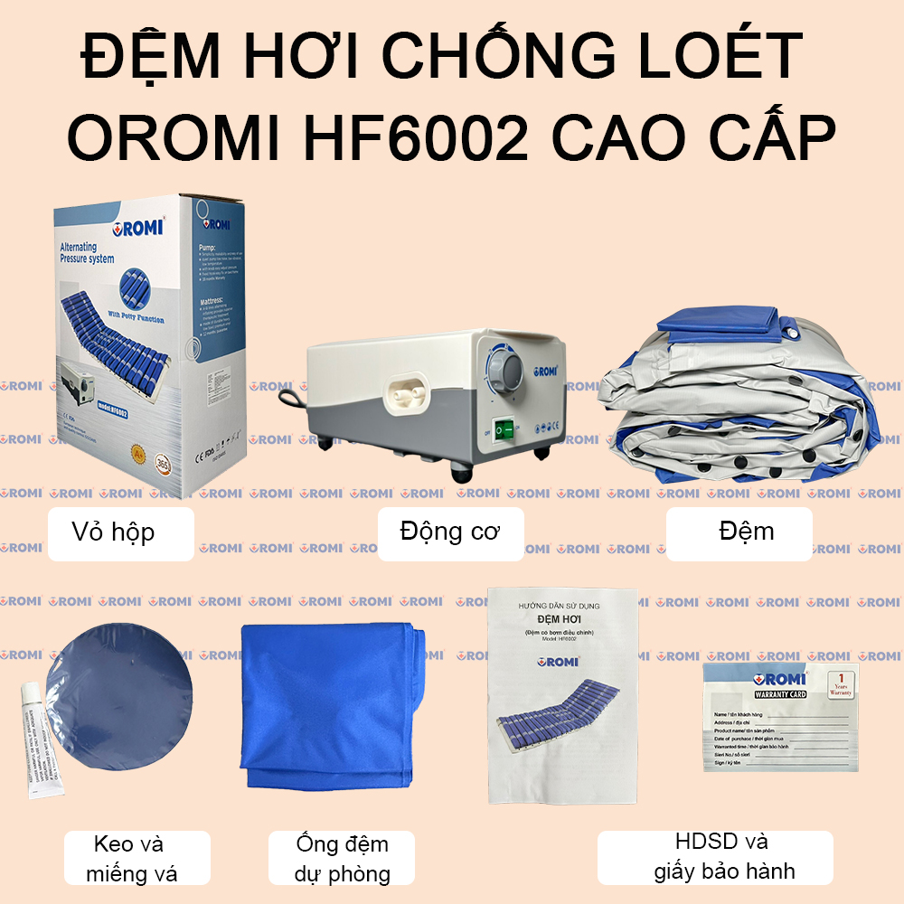 Mô tả Đệm hơi chống loét cao cấp có lỗ đi vệ sinh OROMI HF6002 - Ngăn ngừa hăm, lở loét, hoại tử - 1