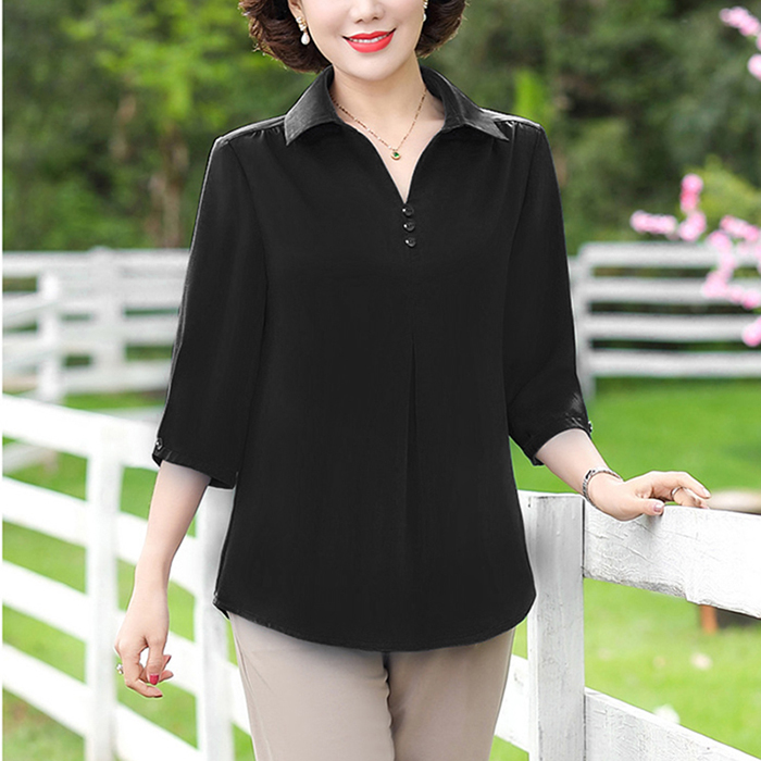 Mô tả GOTI - Áo Trung Niên Nữ Cao Cấp Dáng Rộng Eo Tay Lỡ Cổ Sơ mi Tặng Mẹ U50 U60 Nhiều Size 3A01 3A02 3A05 3A06 - 5