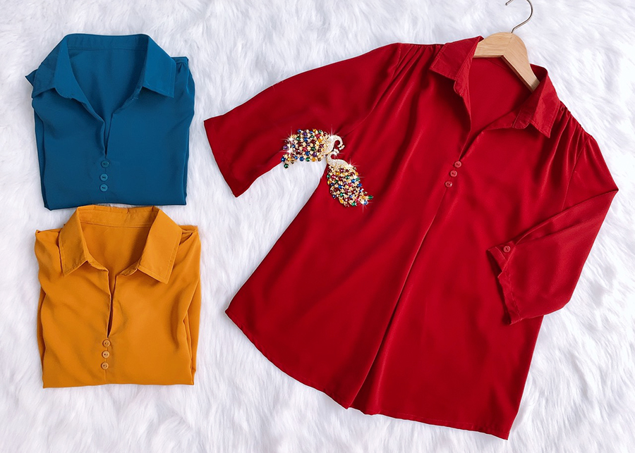 Mô tả GOTI - Áo Trung Niên Nữ Cao Cấp Dáng Rộng Eo Tay Lỡ Cổ Sơ mi Tặng Mẹ U50 U60 Nhiều Size 3A01 3A02 3A05 3A06 - 6