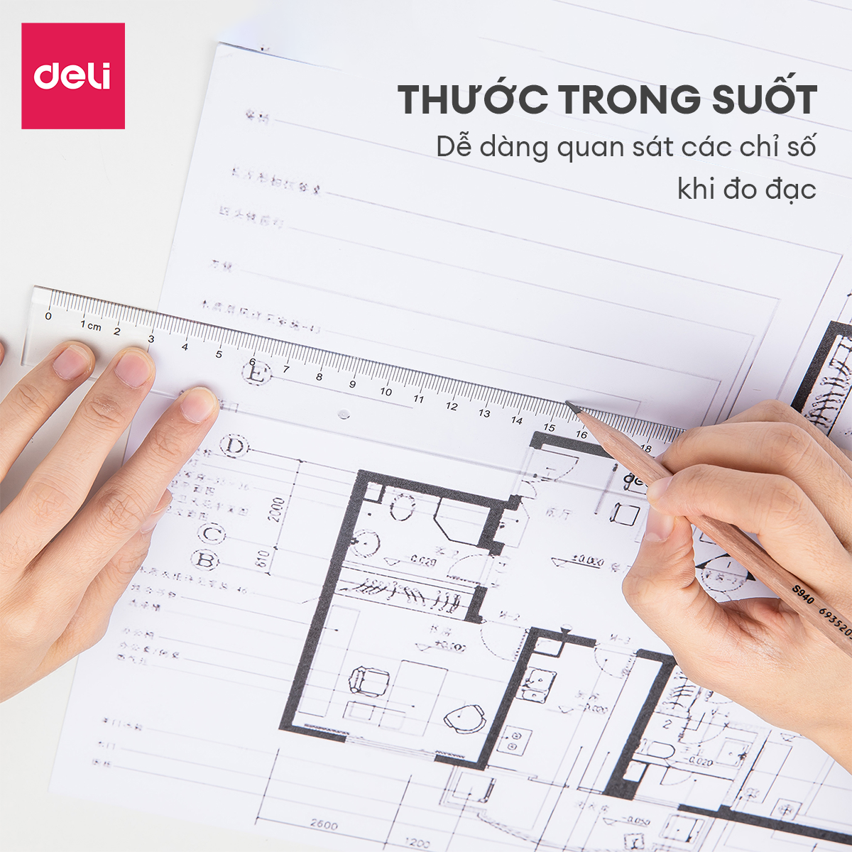 Mô tả Thước kẻ trong suốt Deli - 18/ 20/ 30cm - Chất liệu PS bền chống trầy xước - Phù hợp với học sinh dân văn phòng học tập - 3