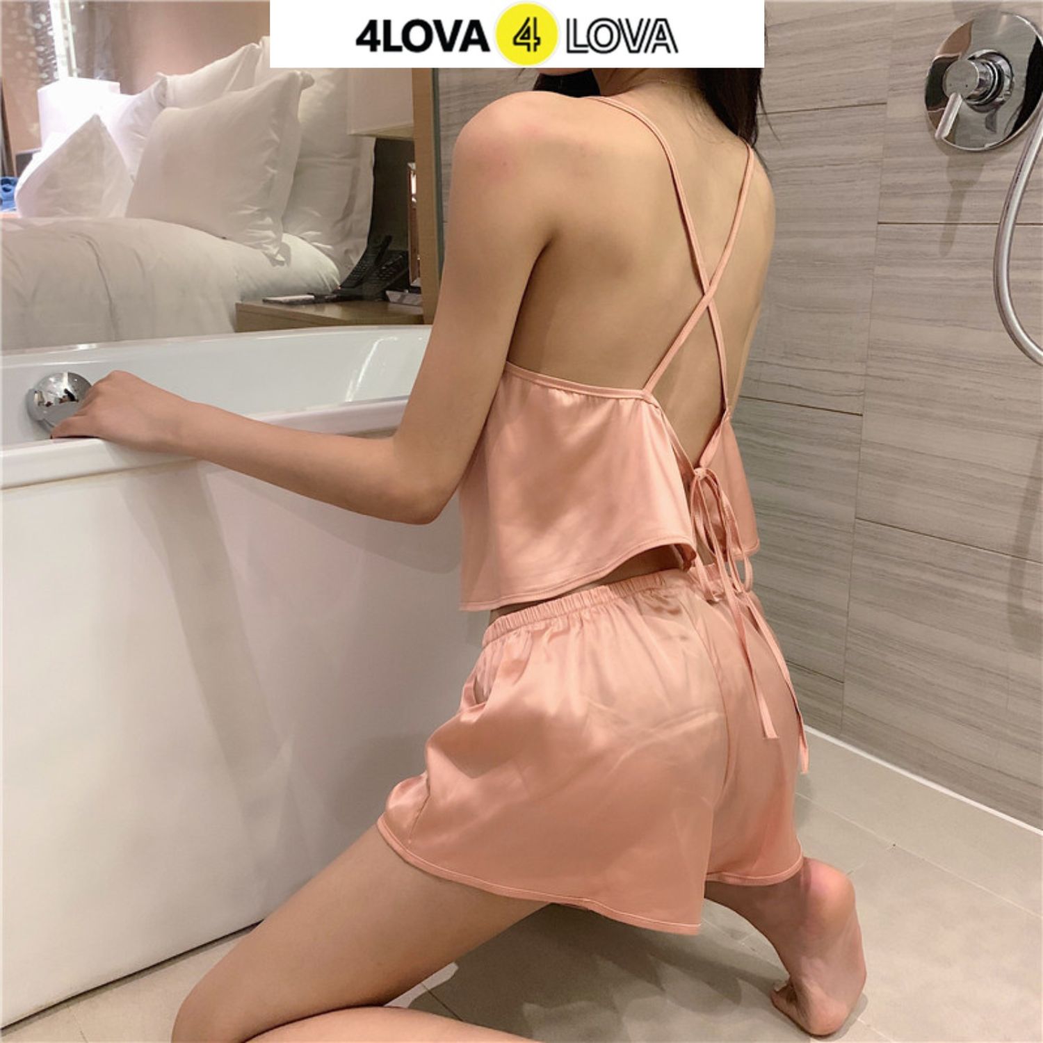 Mô tả Bộ Ngủ Lụa Mặc Nhà Áo 2 Dây Quần Short Nữ Satin Cao Cấp Mềm Mại Hàng Chính Hãng EVA125 - 2