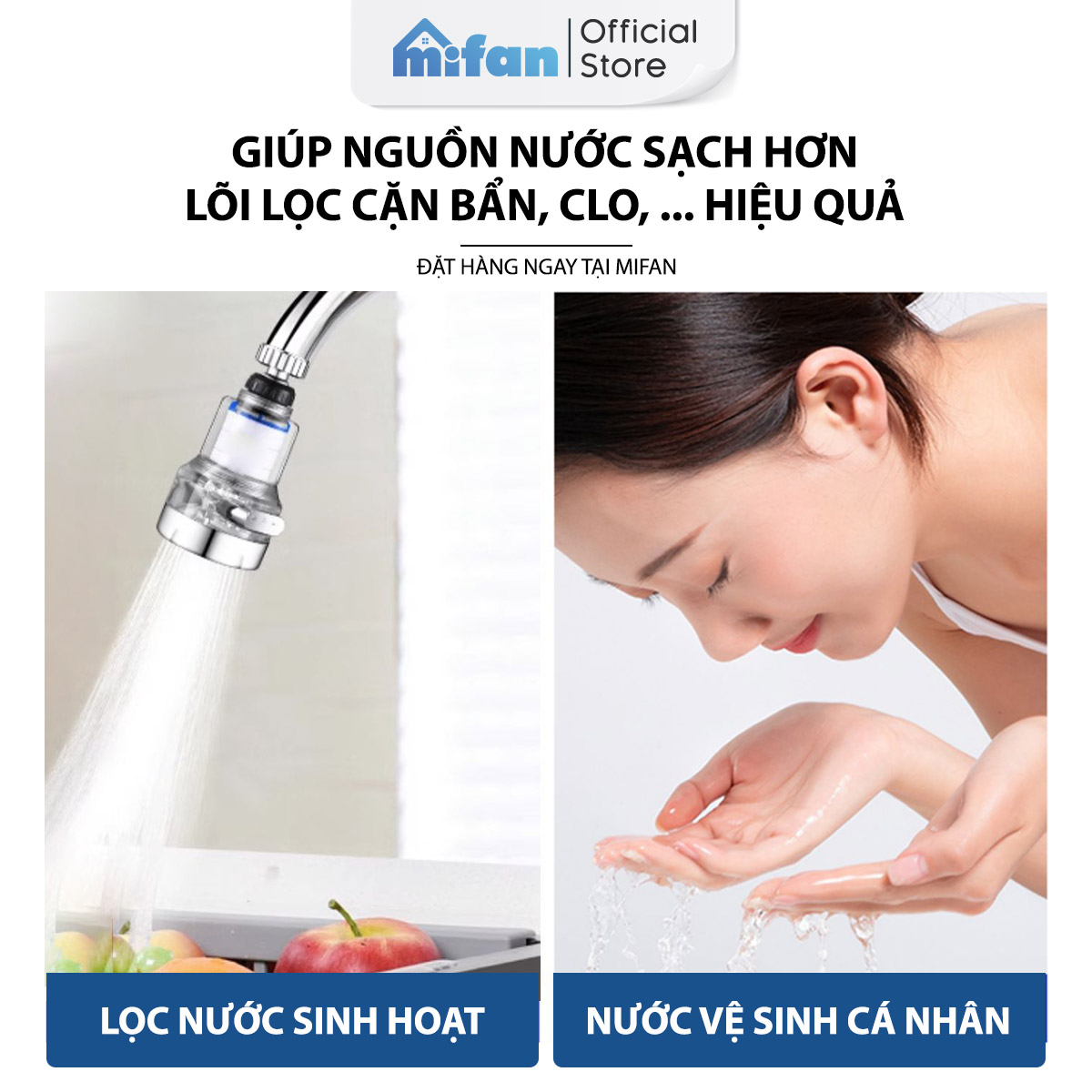 Mô tả Đầu vòi rửa bát tăng áp lọc nước 3 chế độ phun Mifan - Lõi PP loại bỏ cặn bẩn, clo, màu và mùi, cổ xoay 360 bồn rửa chén - 2