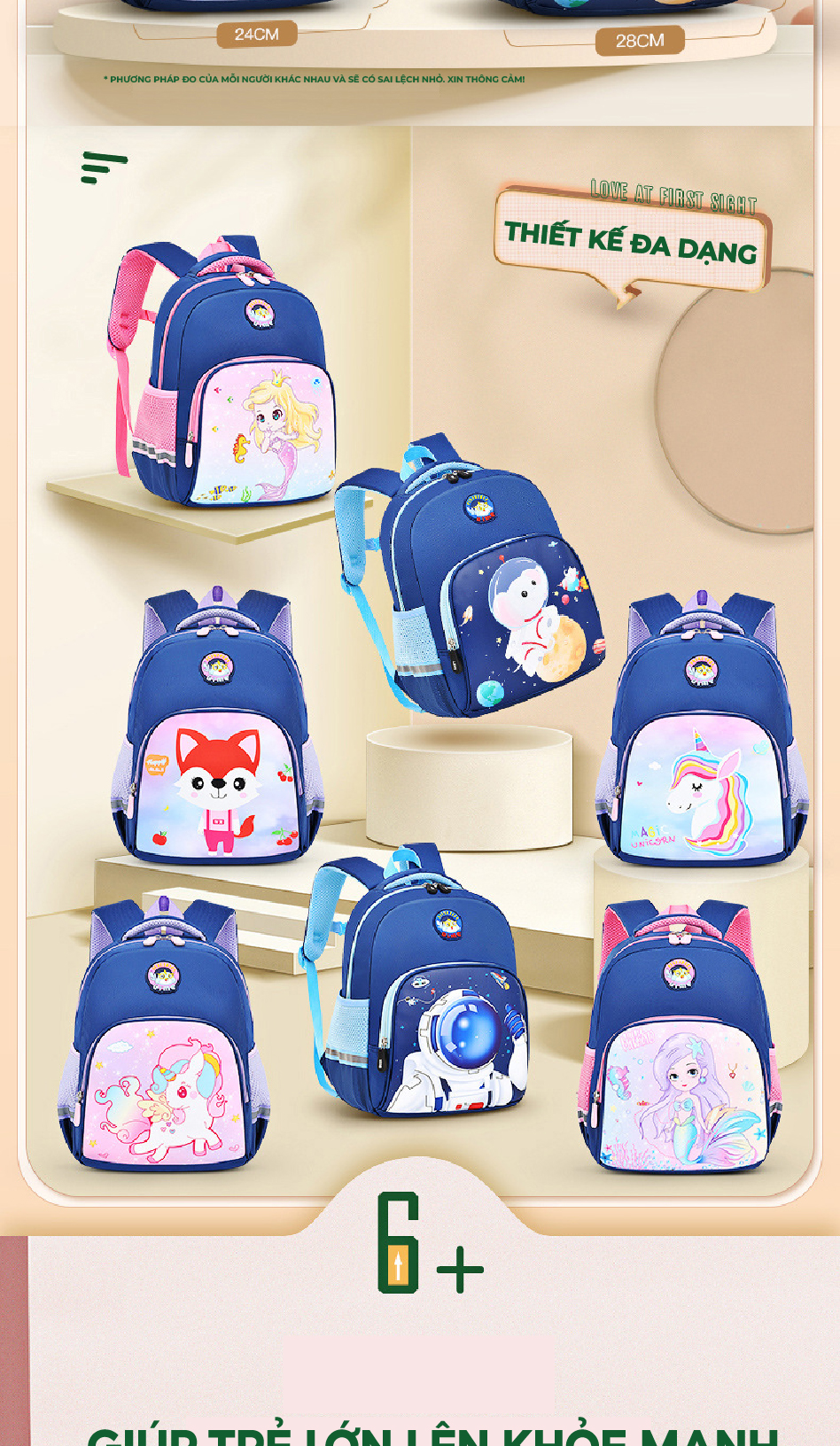 Mô tả Balo cho bé trai bé gái đi học lớp 1-6 tiểu học,lớp lá 1989KIDS SHOP siêu nhẹ 450gr hình in sắc nét đáng yêu - 3