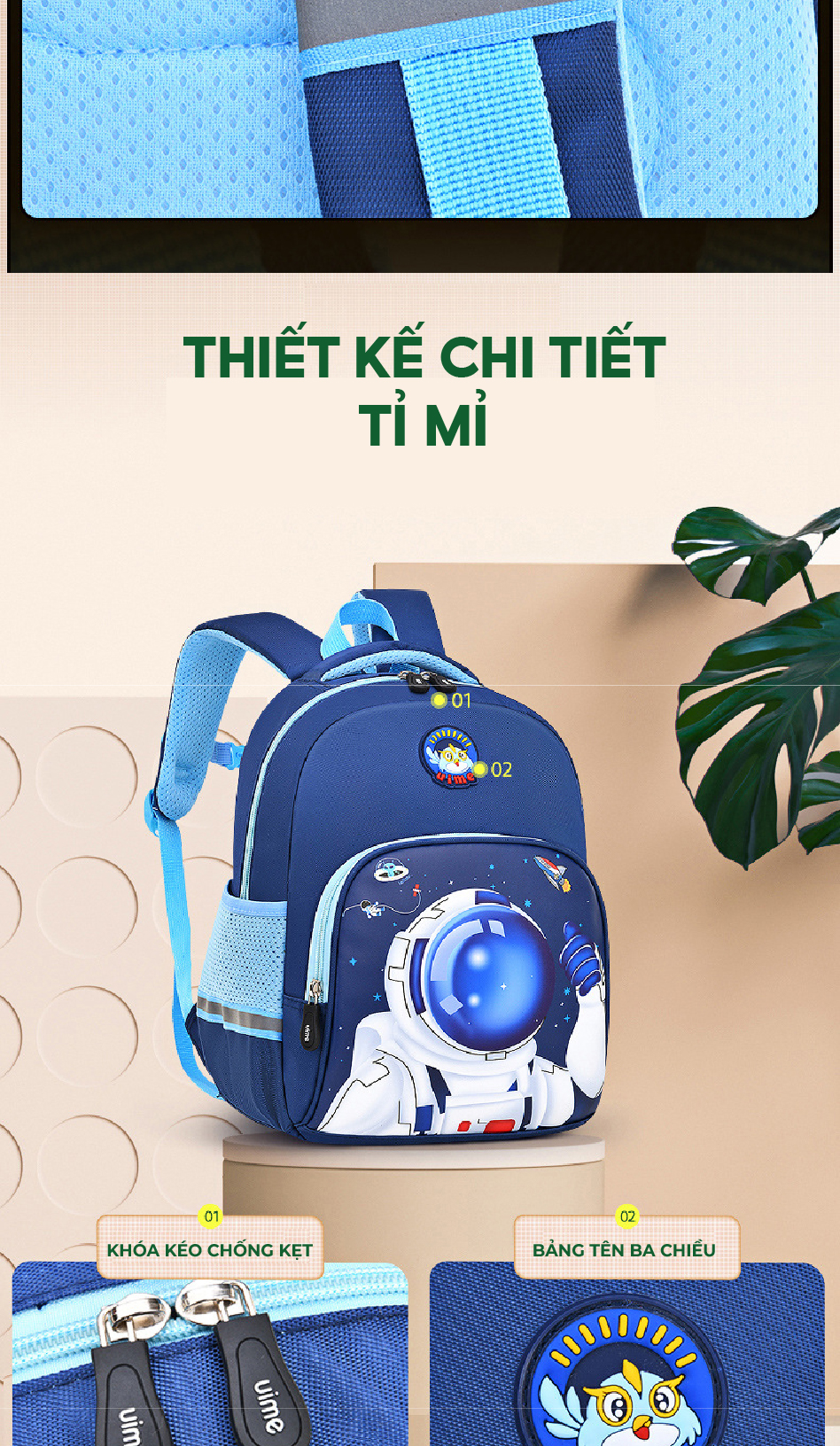 Mô tả Balo cho bé trai bé gái đi học lớp 1-6 tiểu học,lớp lá 1989KIDS SHOP siêu nhẹ 450gr hình in sắc nét đáng yêu - 8