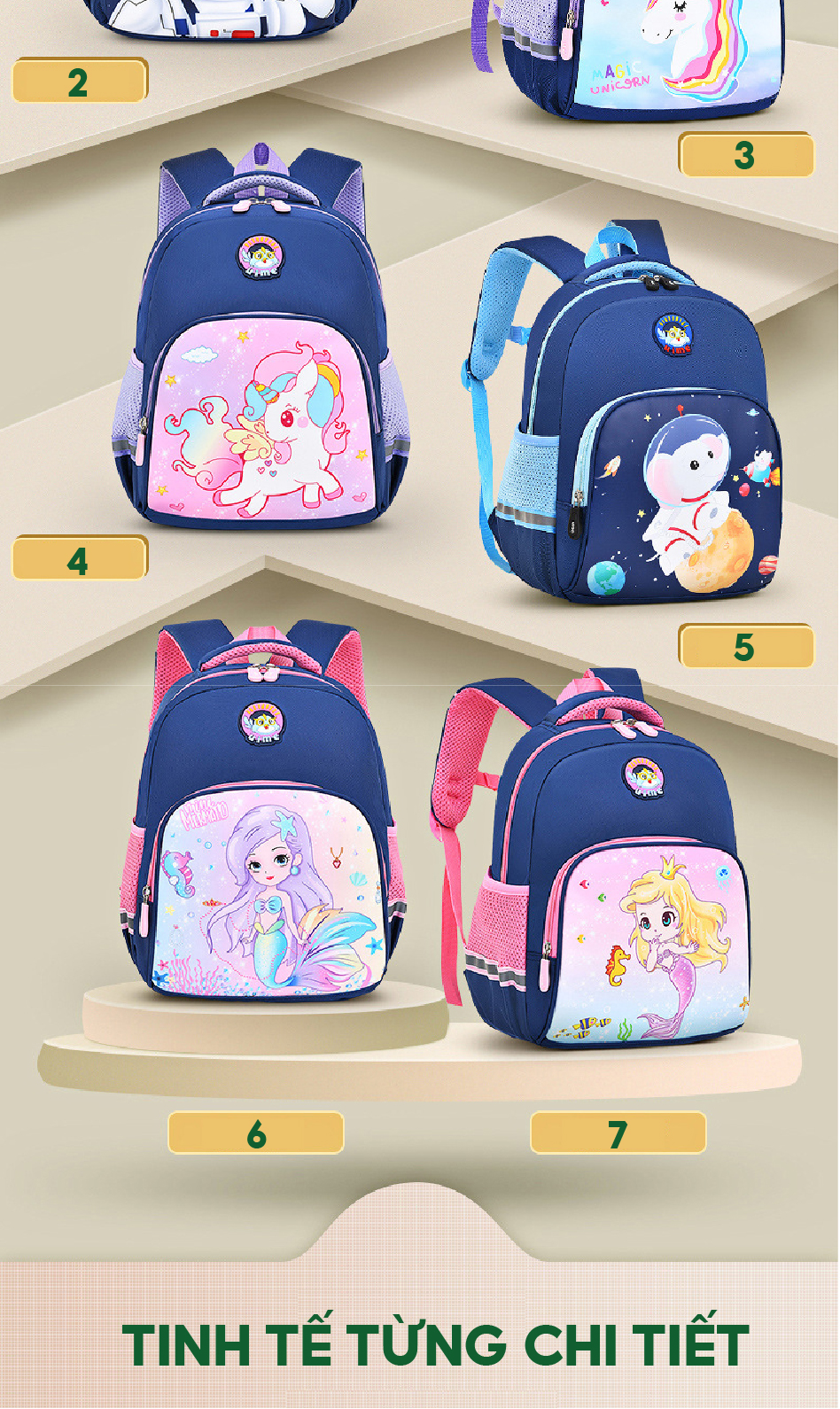 Mô tả Balo cho bé trai bé gái đi học lớp 1-6 tiểu học,lớp lá 1989KIDS SHOP siêu nhẹ 450gr hình in sắc nét đáng yêu - 10