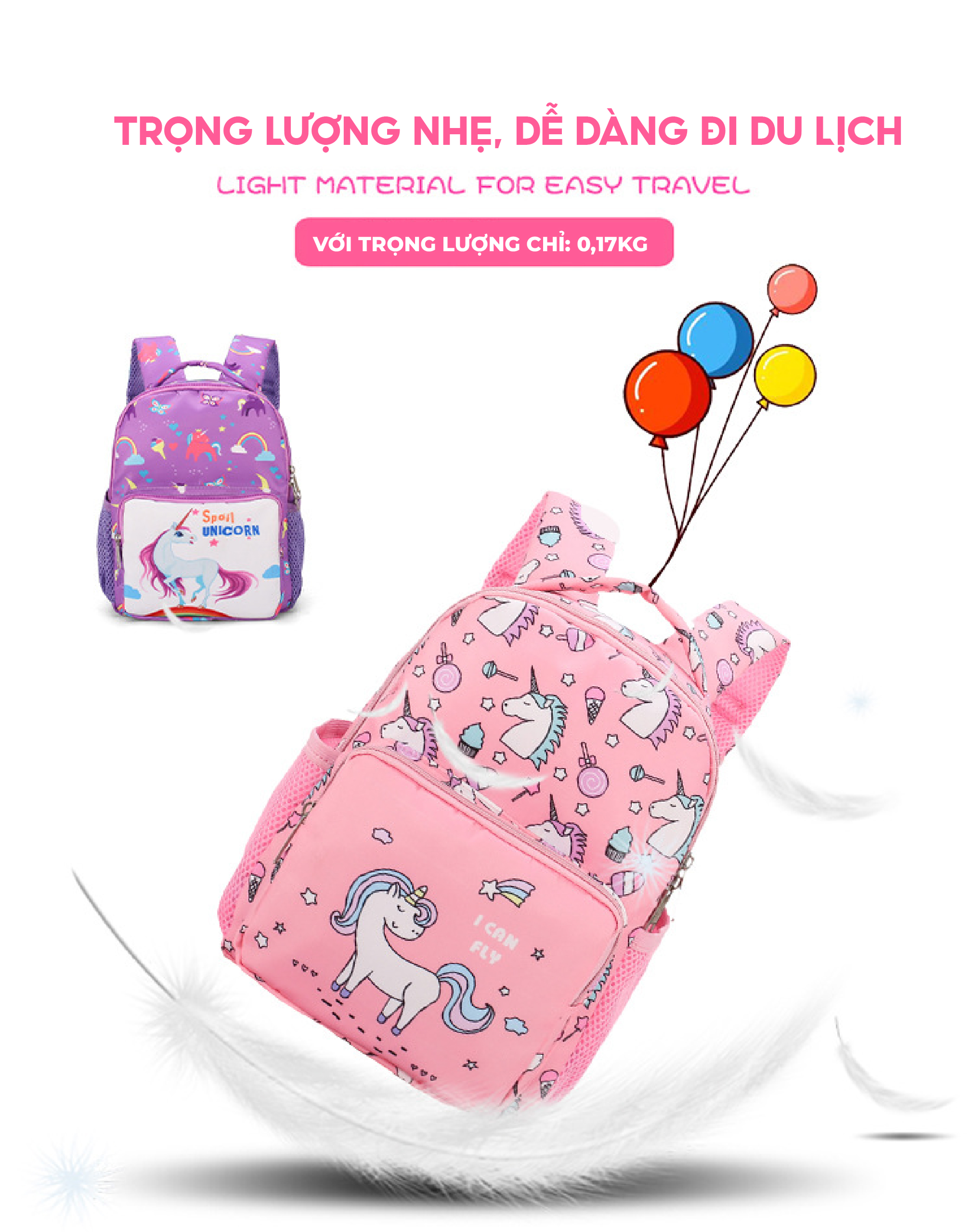 Mô tả Balo cho bé gái  đi học mẫu giáo mầm non 1989KIDS SHOP siêu nhẹ,chống thấm nước,đáng yêu,kích thước 27cm* 10cm*20cm - 2