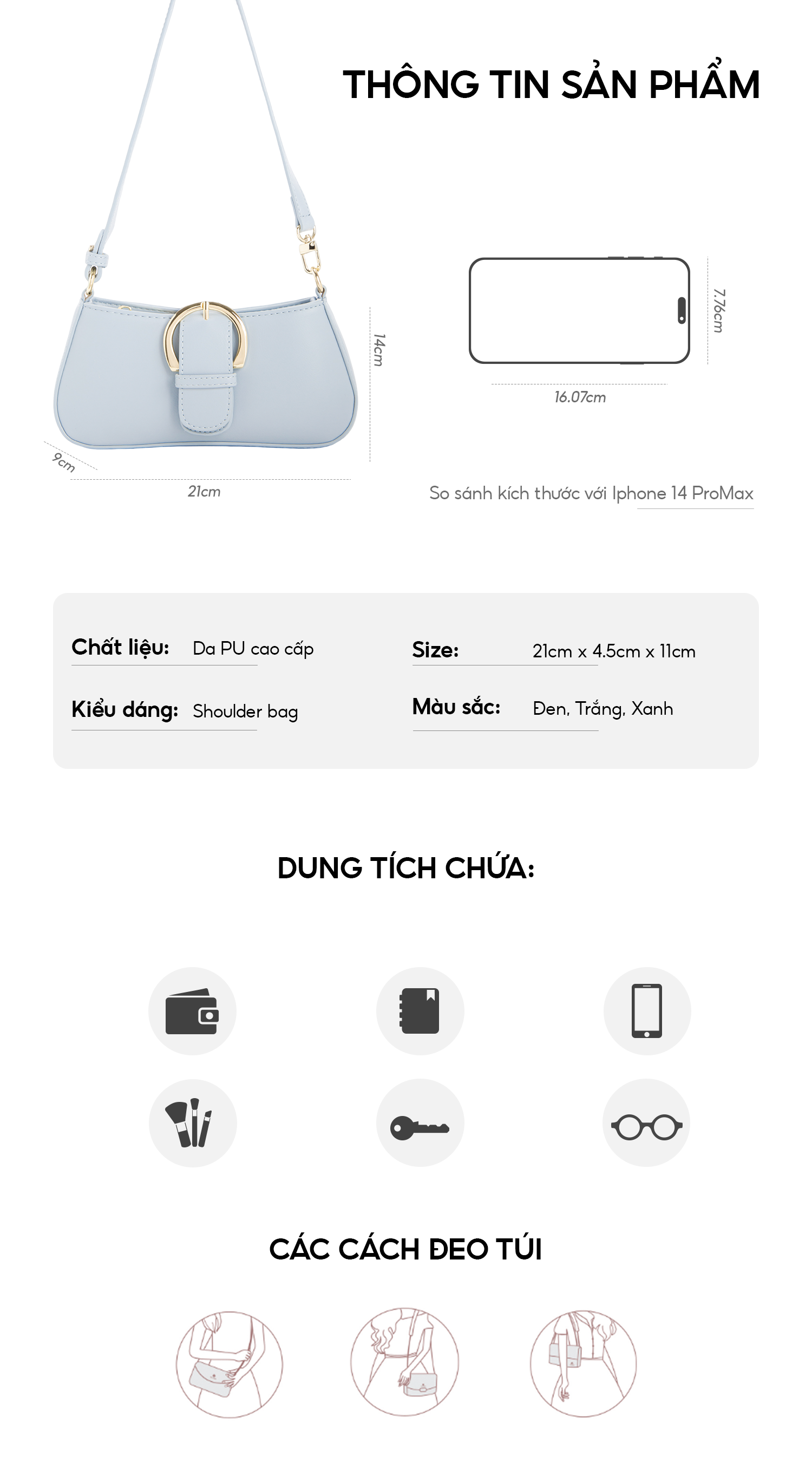 Mô tả Túi Xách Nữ Đeo Vai Khóa Tròn Da Mịn HAPAS - TDV2149 - 2