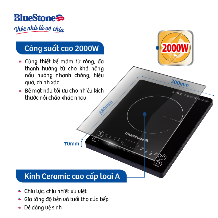 Mô tả Bếp Từ Đơn BlueStone ICB-6619 - 2000W - 2