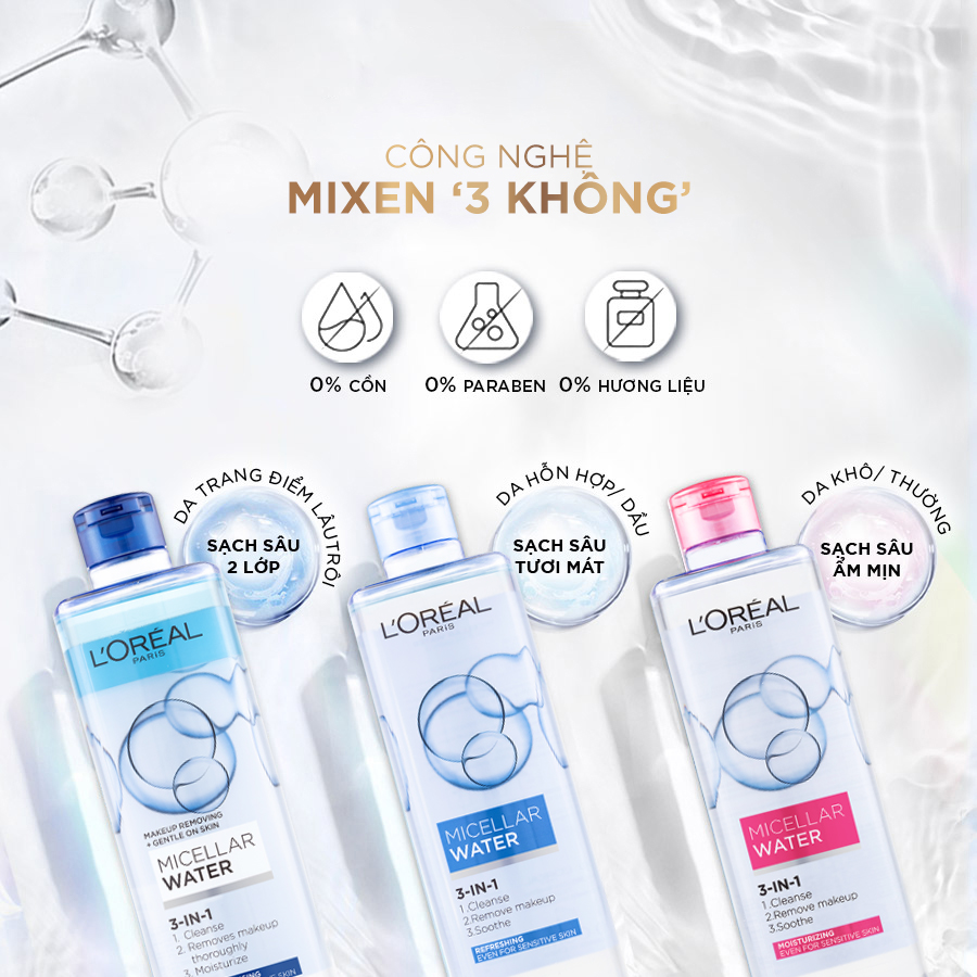 Mô tả Nước tẩy trang và làm sạch sâu 3-in-1 L'Oreal Paris  Micellar Water 400ml - 3