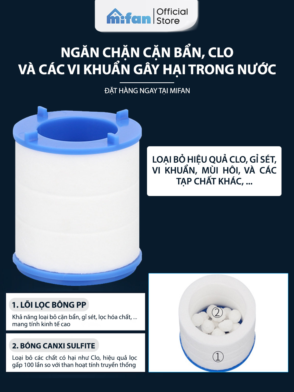 Mô tả Lõi lọc bông PP thay thế đầu vòi rửa bát Mifan - Lọc nước tại vòi, làm sạch canxi, clo, cặn bẩn, tạp chất trong nước - 5