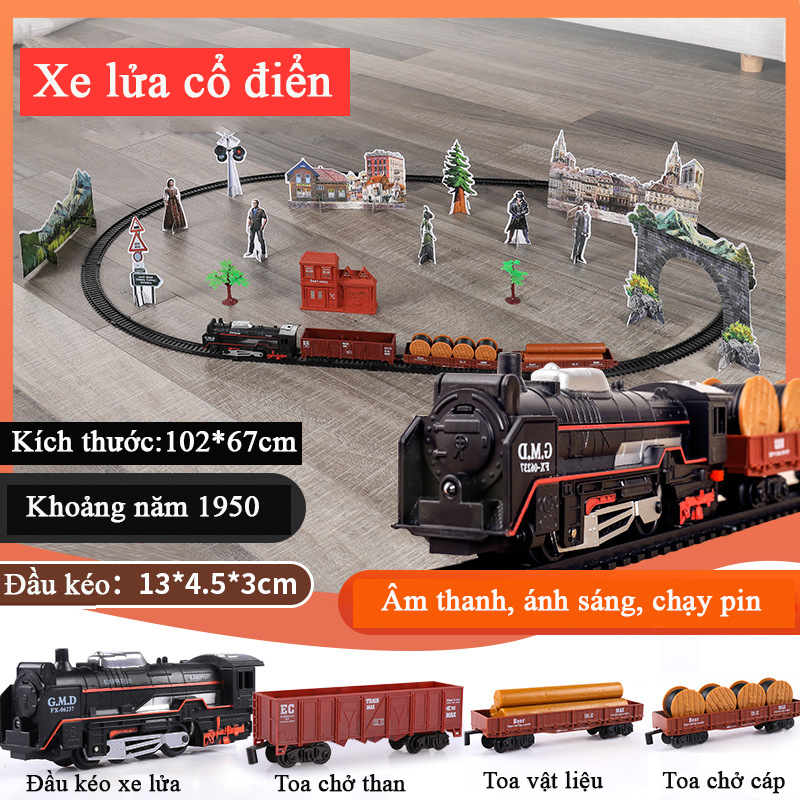 Mô tả Bộ đồ chơi đường ray xe lửa cổ điển KAVY phun được khói chất liệu hợp kim có nhạc và đèn - 1