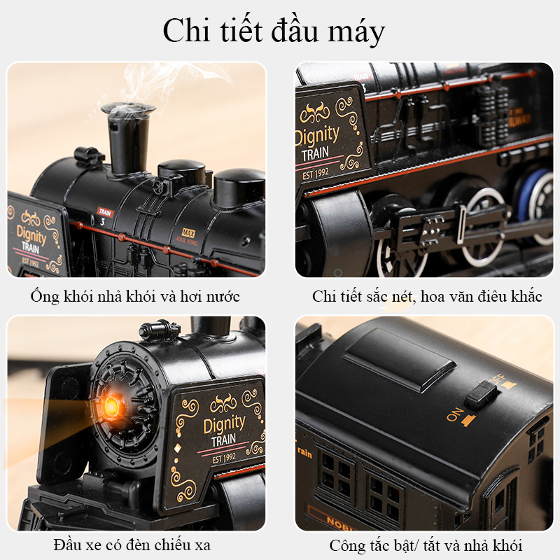 Mô tả Bộ đồ chơi đường ray xe lửa cổ điển KAVY phun được khói chất liệu hợp kim có nhạc và đèn - 2