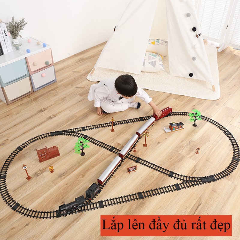 Mô tả Bộ đồ chơi đường ray xe lửa cổ điển KAVY phun được khói chất liệu hợp kim có nhạc và đèn - 6