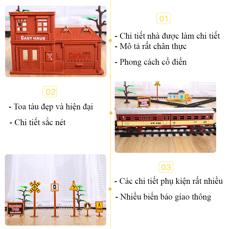 Mô tả Bộ đồ chơi đường ray xe lửa cổ điển KAVY phun được khói chất liệu hợp kim có nhạc và đèn - 7