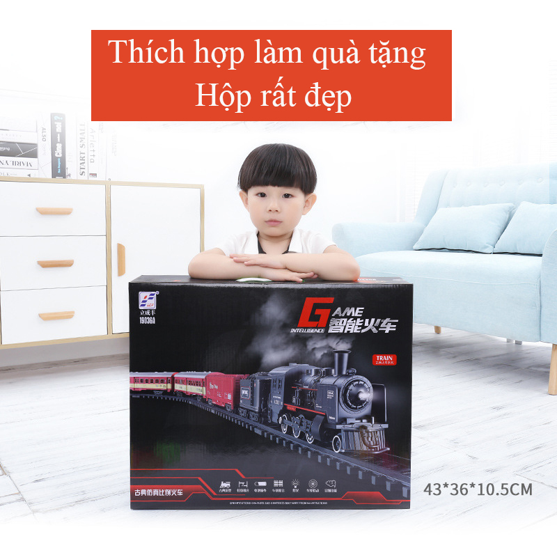 Mô tả Bộ đồ chơi đường ray xe lửa cổ điển KAVY phun được khói chất liệu hợp kim có nhạc và đèn - 9