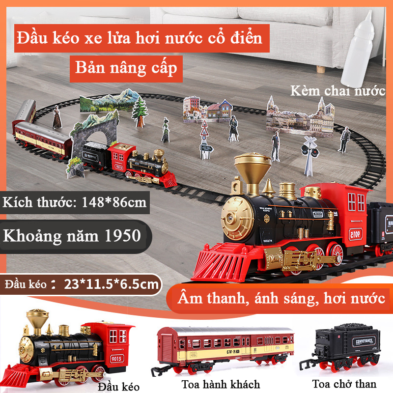 Mô tả Bộ đồ chơi đường ray xe lửa cổ điển KAVY phun được khói chất liệu hợp kim có nhạc và đèn - 10