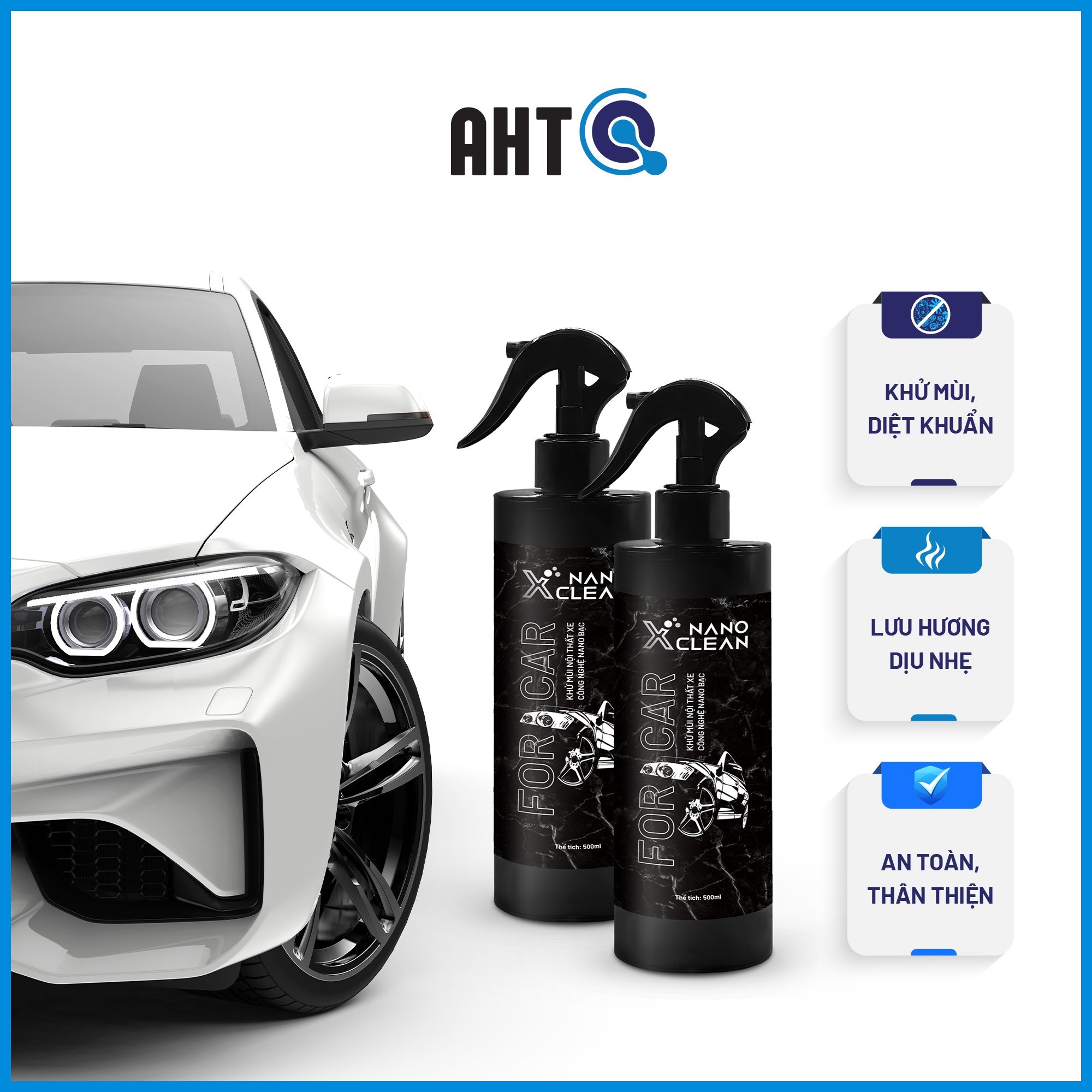 Mô tả Chai xịt diệt khuẩn khử mùi xe ô tô, khử mùi xe hơi Nano Xclean For Car 500ml-Khử mùi Say xe, Hải Sản, Ẩm mốc - 1