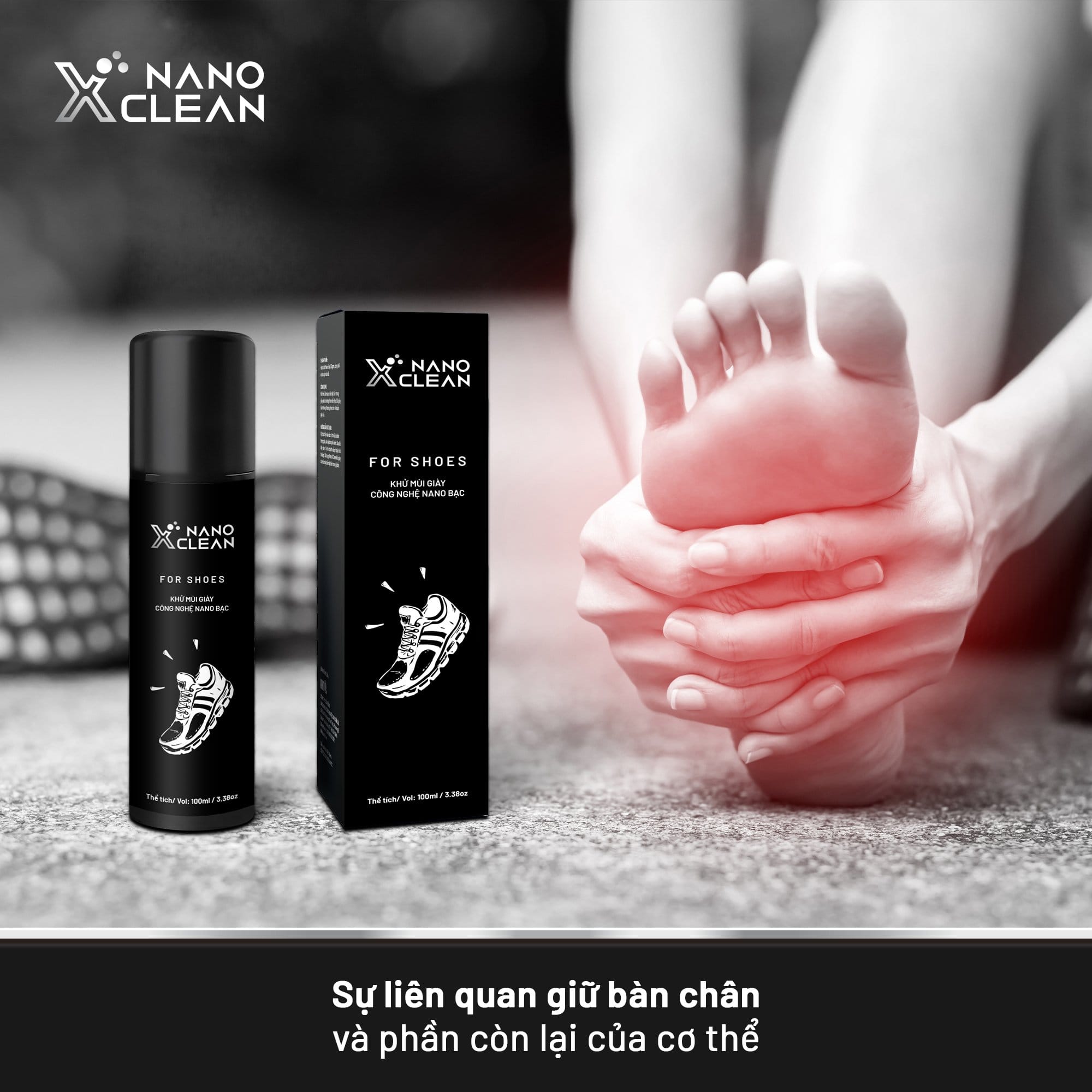 Mô tả Chai xịt giày diệt khuẩn khử mùi hôi giày, hôi chân Nano Xclean For Shoes 100ml Hương Bạc Hà - Nano Bạc AHT Corp (AHTC) - 6