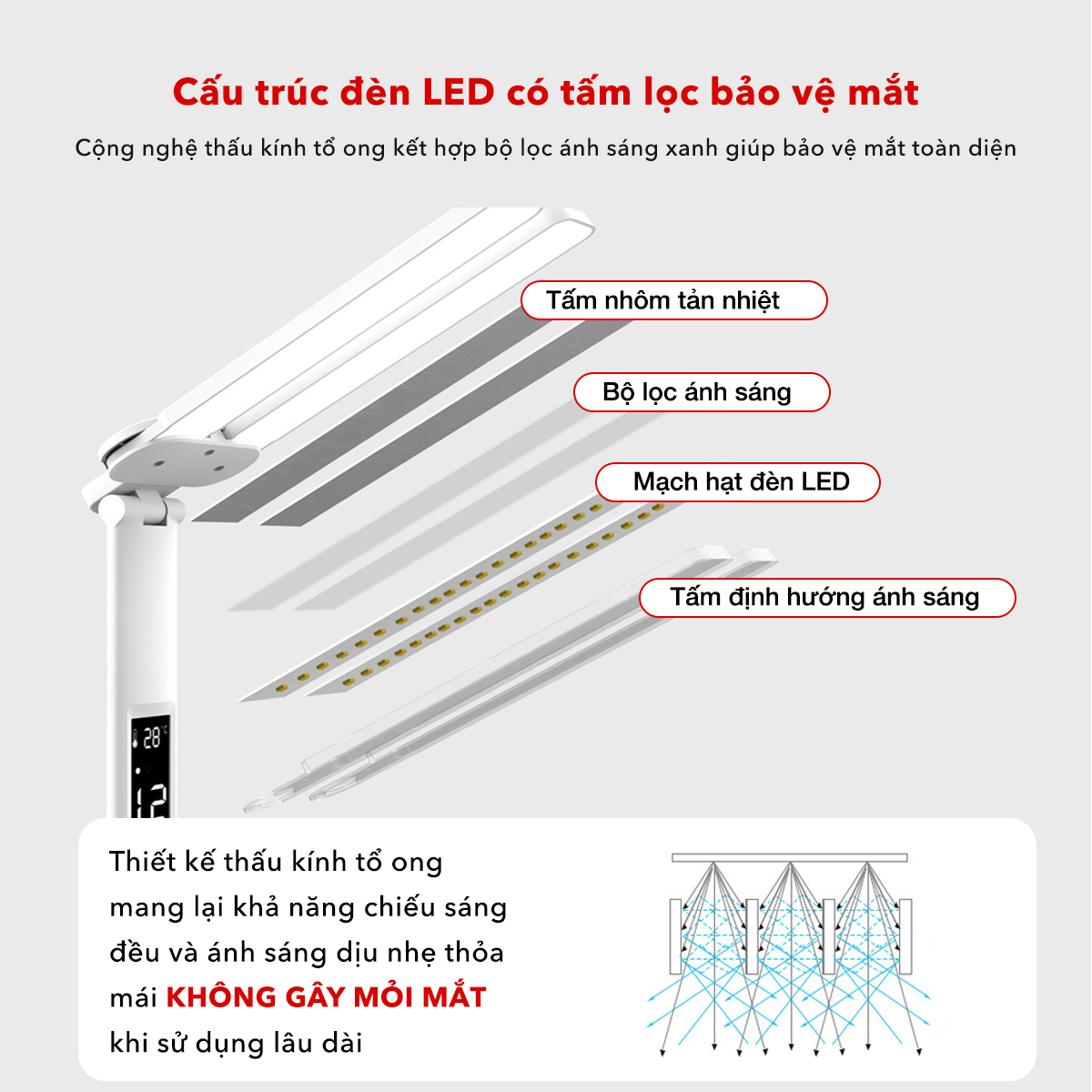 Đèn Học Tích Điện Có Đồng Hồ LED JYoohome Đèn Bàn Học Chống Cận Thị Cảm ...