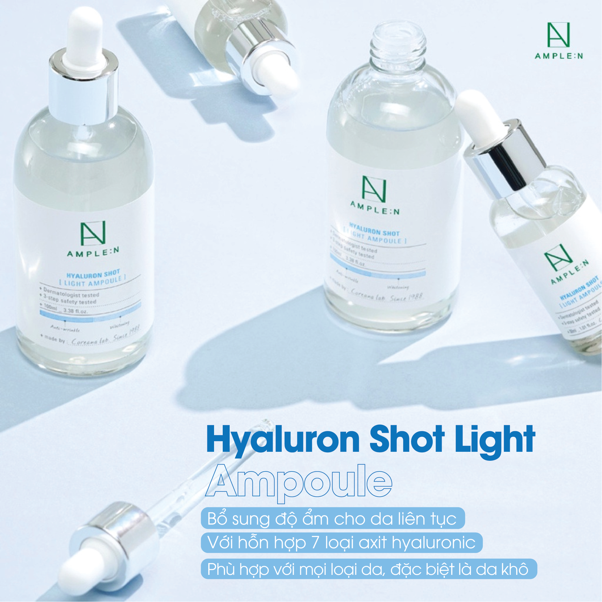 Mô tả Tinh Chất Cấp Ẩm Làm Trắng Da Ample:N Hyaluron Shot Light Ampoule 100ml - 1