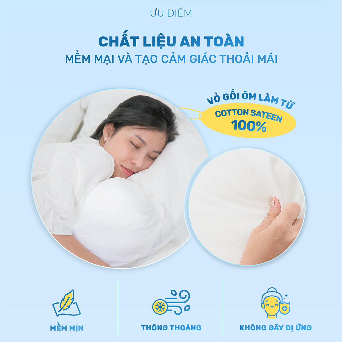 Mô tả Vỏ gối ôm CHU MY T400, 100% cotton, màu trắng, 40x100cm - Chuẩn khách sạn - 4
