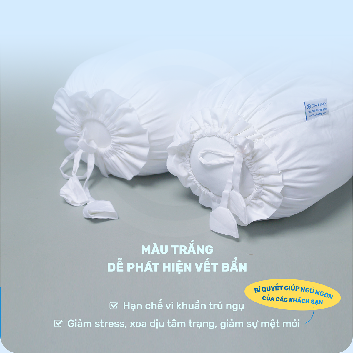 Mô tả Vỏ gối ôm CHU MY T400, 100% cotton, màu trắng, 40x100cm - Chuẩn khách sạn - 5