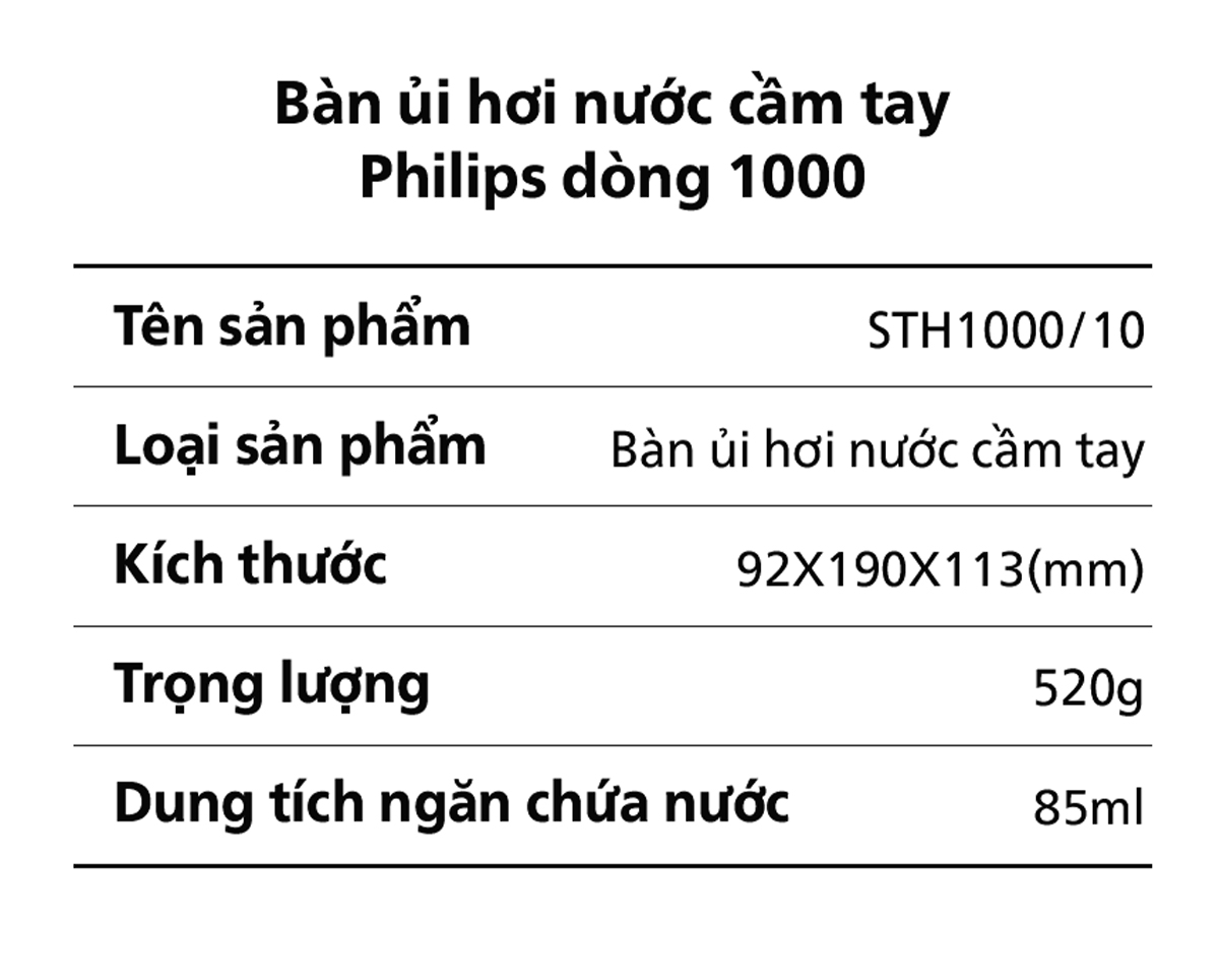 Mô tả Bàn ủi hơi nước cầm tay Philips STH1000 /10|900W|nhỏ gọn ngăn chứa nước 85ml có thể tháo - 8