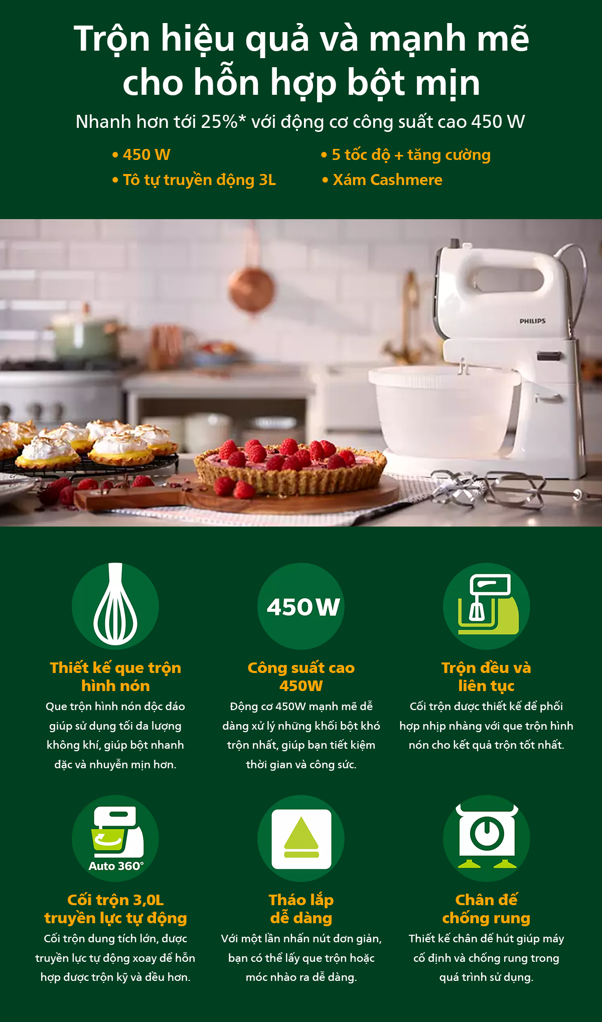 Mô tả Máy Đánh Trứng Philips HR3745/00 thế hệ mới |450W| nhanh hơn tới 25% - Hàng Chính Hãng - 1