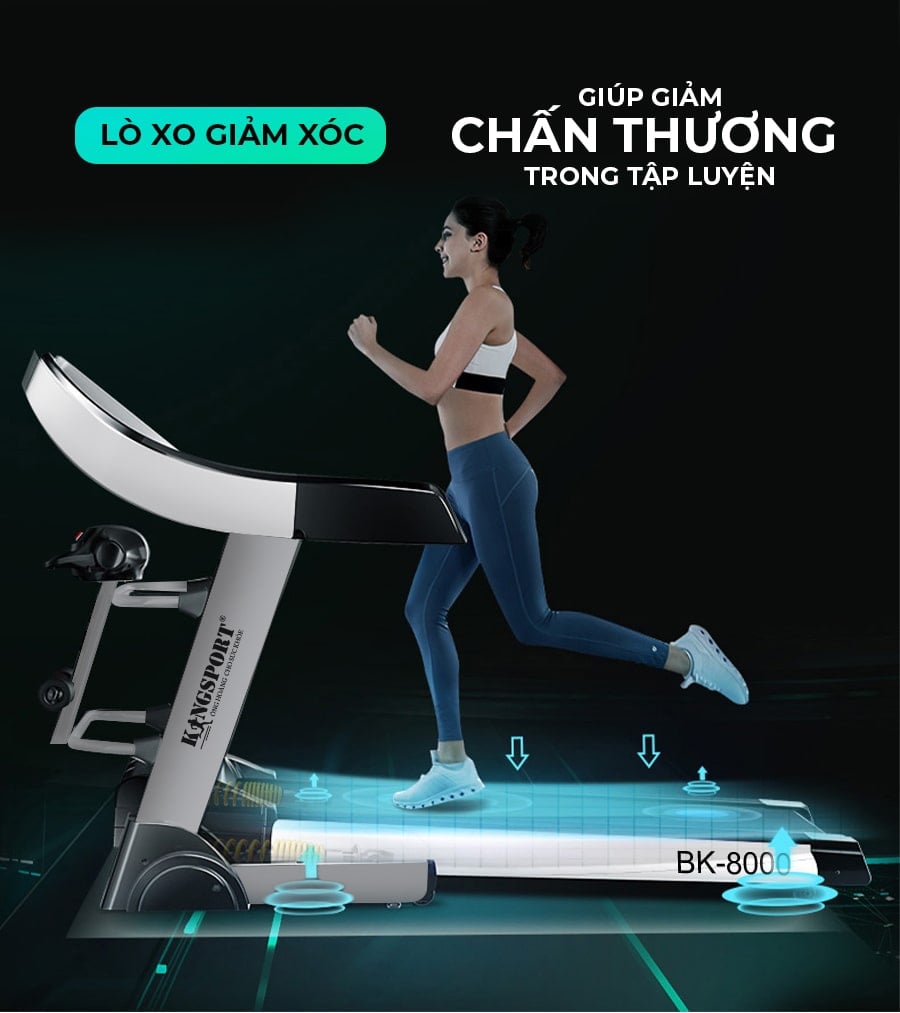 Mô tả CHỈ GIAO MIỀN BẮC I Máy chạy bộ KINGSPORT BK-8000 đa năng, thảm chạy rộng chống trơn, kèm đai massage và thanh gập bụng - 3