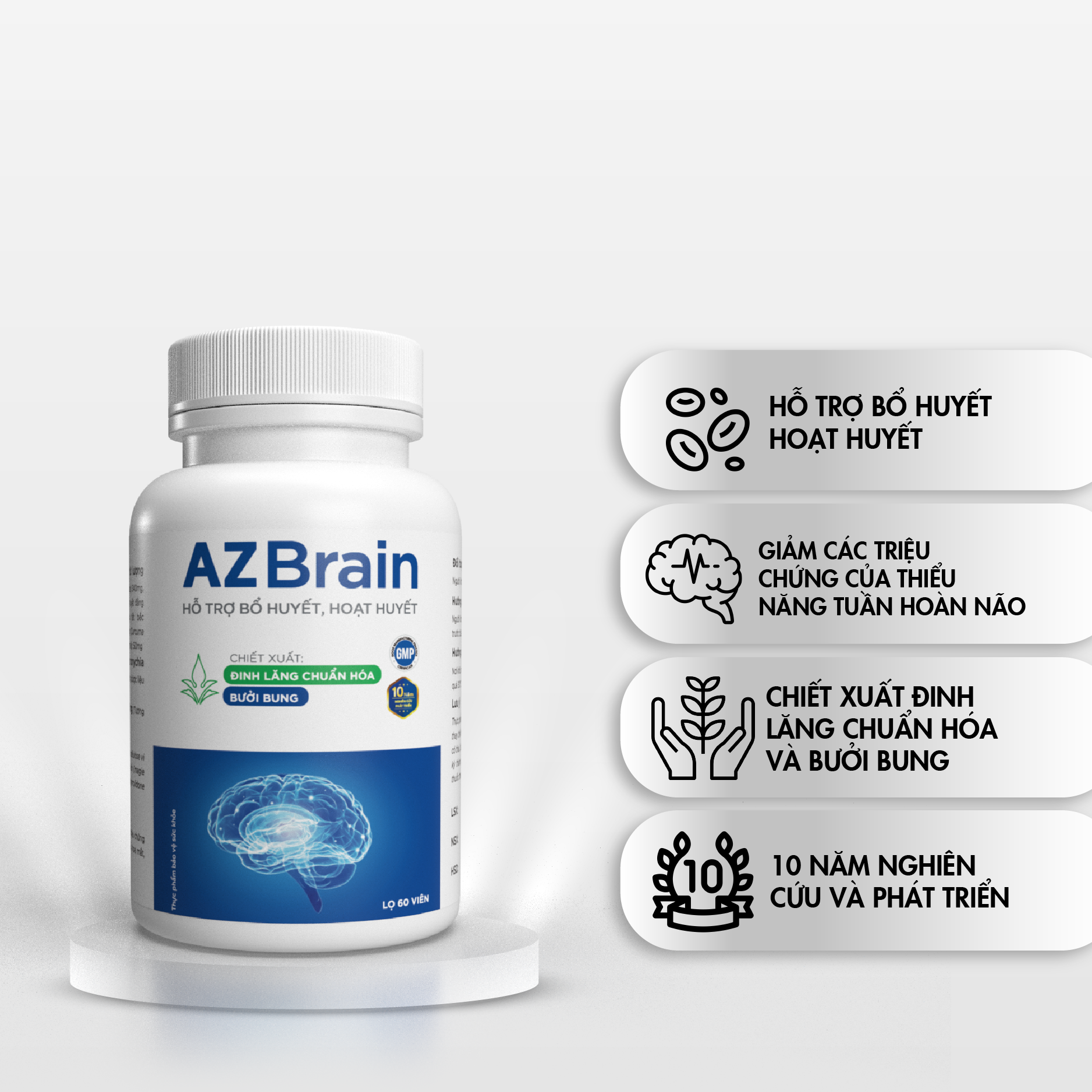 Mô tả AZBR-Viên Uống Bổ Não AZbrain tăng cường trí nhớ, giảm đau đầu, lưu thông máu não - Grow Green AZ(Hộp 20v) - 5