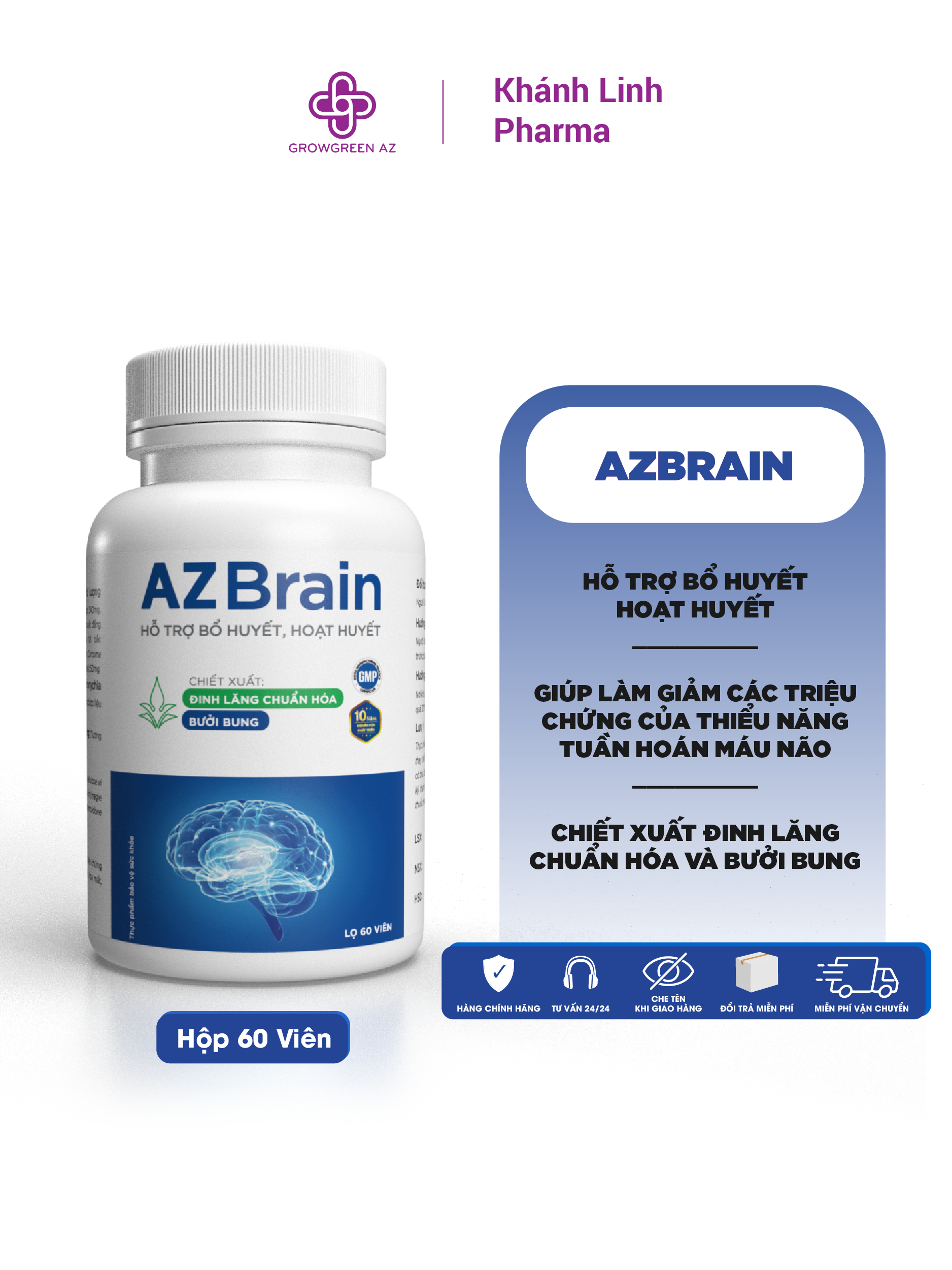 Mô tả AZBR-Viên uống bổ não AZBrain GrowGreenAz cải thiện trí nhớ, tăng tuần hoàn máu não, hoạt huyết, giảm đau đầu - 9