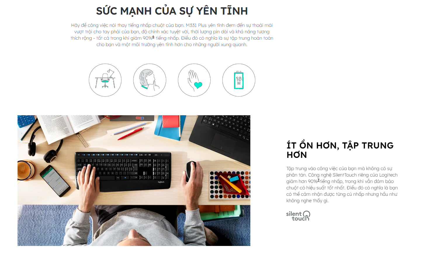 Mô tả New 2025 Chuột Logitech M331 Silent - Giảm ồn, Kết nối USB, thuận tay phải, PC/ Laptop - 2