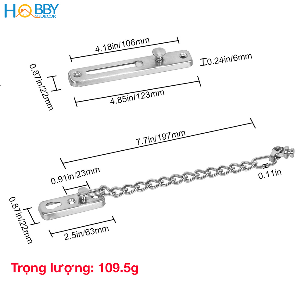 Mô tả Chốt cửa dây xích an toàn cho phòng ngủ inox 304 HOBBY Home Decor KLC - 1