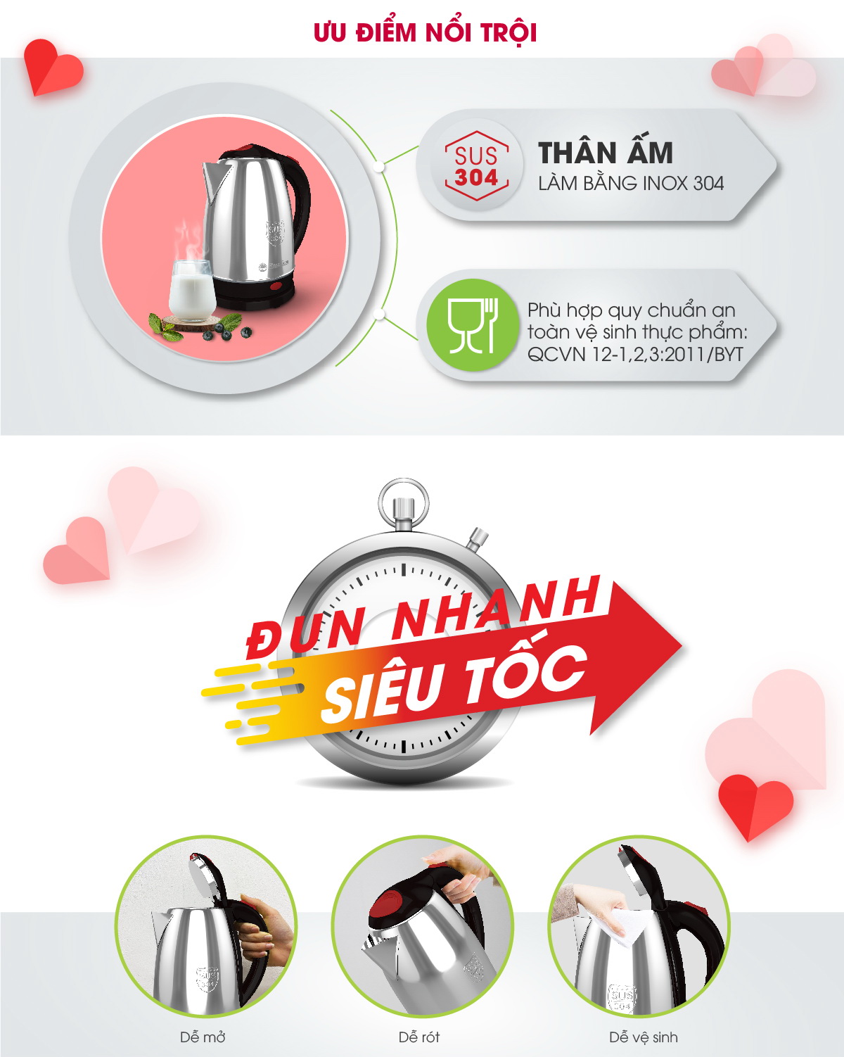 Mô tả Ấm điện siêu tốc Inox 304 dung tích 1.8L Rạng Đông - Model: AST18ST2 - 2